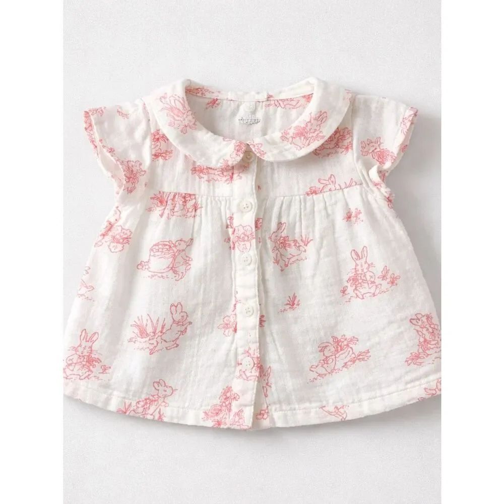 Baby Gap Peter Rabbit white and pink toile 2 piece matching set 6-12 months